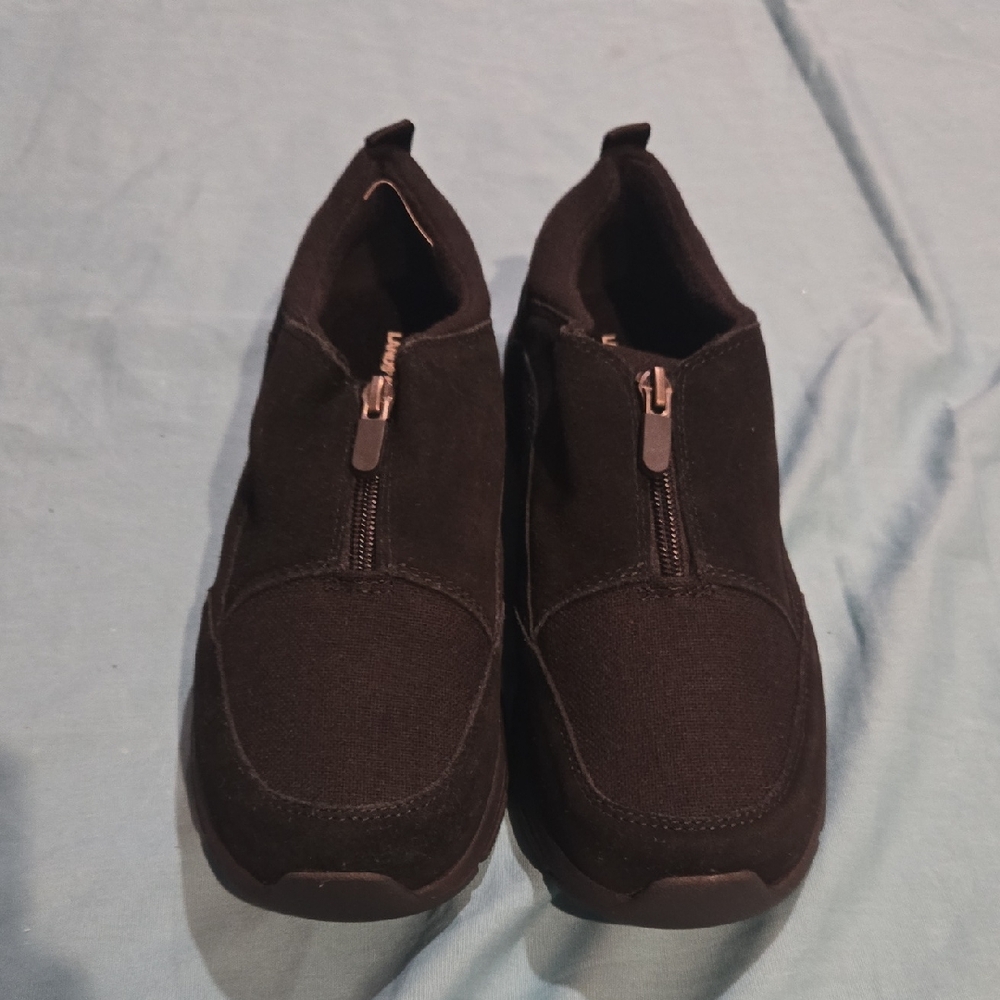 Lands' End Black Slip-On Sneakers with Zipper Closure - Picture 1 of 6